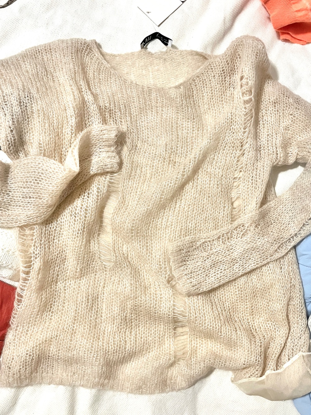 Distress Zara Cream Open-Knit Sweater